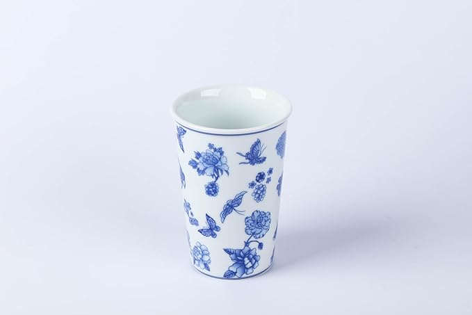 14 oz ceramics Handmade blue and white Retro Coke cups coffee tea set of 4 china Coffee Mugs for Tea, Milk,Dishwasher and Microwave Safe，Free gift soft silicone cover and gift box