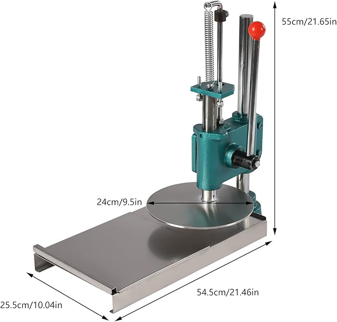 Pizza Dough Press Machine, 9.5" Manual Pastry Press Machine Household Pizza Dough Stainless Steel Maker w/Dual 0.2in Thick Plates for Making Hand Pies Meatloaf Pizza Crusts Soft Rolls Puff Pastry