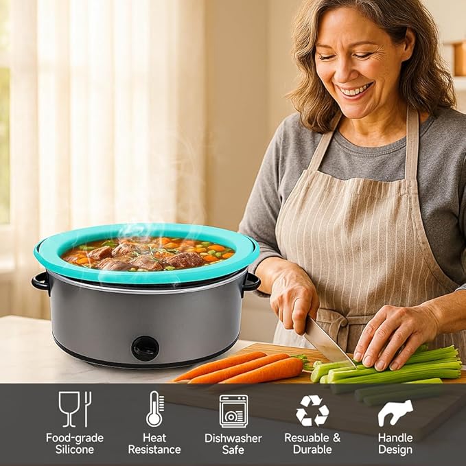 ChefAid Slow Cooker Liners, 100% Silicone Reusable Crock Pot Insert Accessories for 6-8 Oval or Round Quart Slow Cookers, Food Safe & Dishwasher Safe (Grey-Mint)