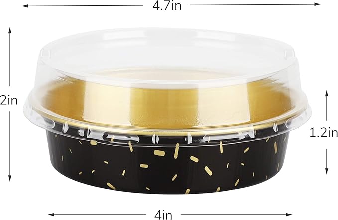 Beasea Mini Aluminum Pie Pans, 50 Pack with Lids, 8 Oz Black Gold Cartoon Tart Pans for Pie, Tart, Quiche