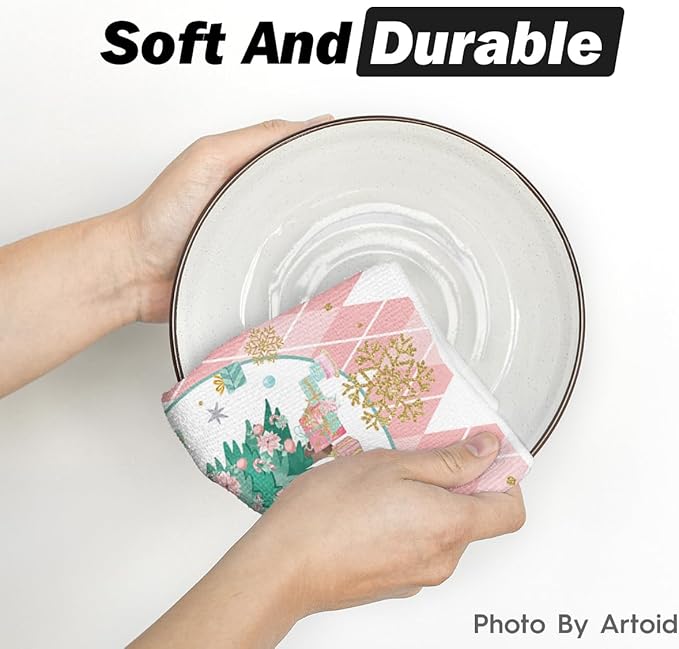 Pink Nutcrackers Tree Christmas Kitchen Towels Dish Towels 18x26 Inch Set of 2