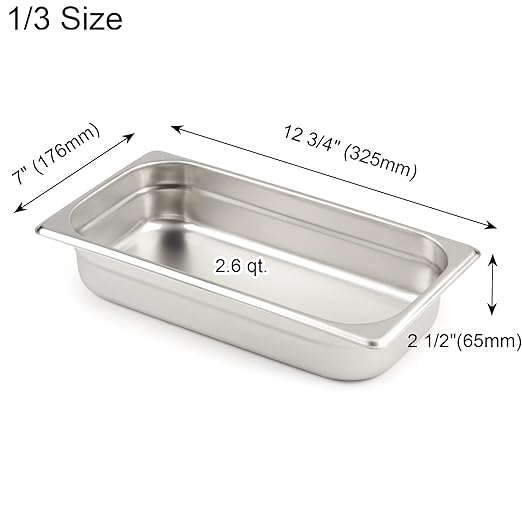 CURTA 6 Pack Anti-Jam Hotel Pans, 1/3 Size 2 1/2 Inch Deep, NSF Commercial 18/8 Stainless Steel Chafing Steam Table Pan, Catering Storage Metal Food Pan
