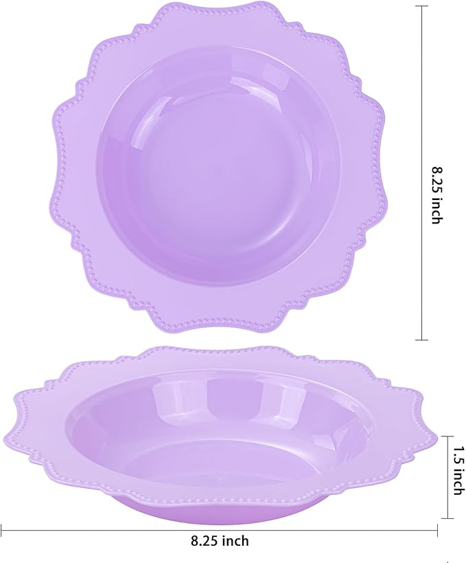COLOSUS 60 Pack Lavender Purple Plastic Bowls, 12 oz Disposable Soup Bowls, Premium Plastic Dessert Bowls,Heavy-duty Salad Bowl for Party, Wedding, Dinner, Christmas, Thanksgiving, and Catering