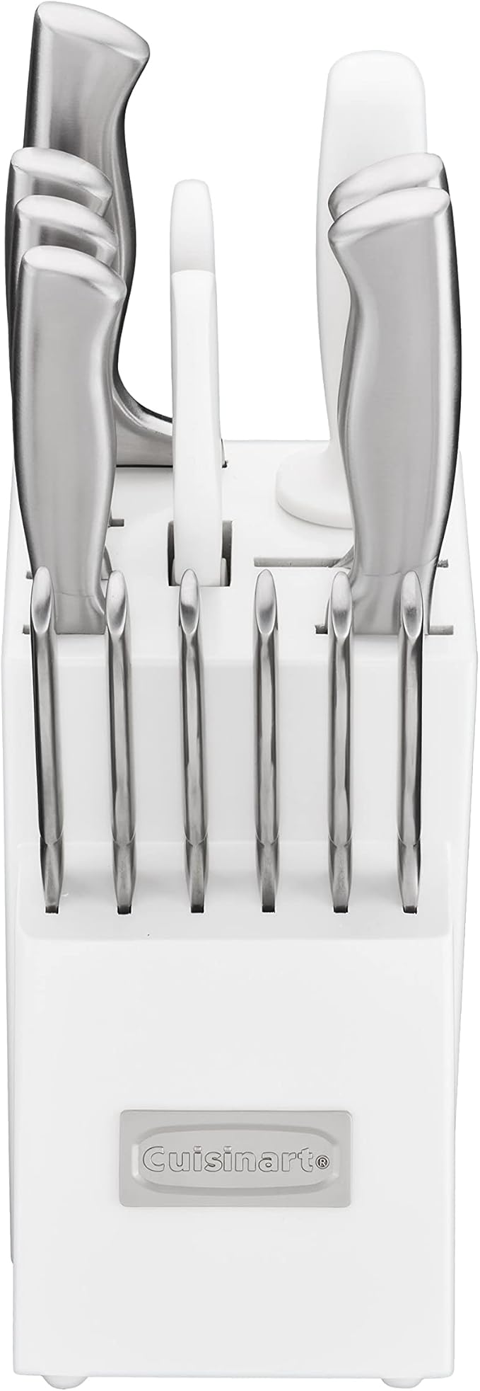 Cuisinart Professional Block Knife Set, 15pc Cutlery Knife Set with Steel Blades for Precise Cutting, Lightweight, Stainless Steel Durable & Dishwasher Safe, White