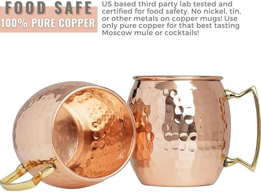 [Gift Set] Moscow Mule Copper Mugs Set of 96 (16oz) w/Straws & Jigger | 100% Pure Copper Cups, Tarnish-Resistant Food Grade Lacquered Finish, Ergonomic Handle (No Rivet) w/Solid Grip