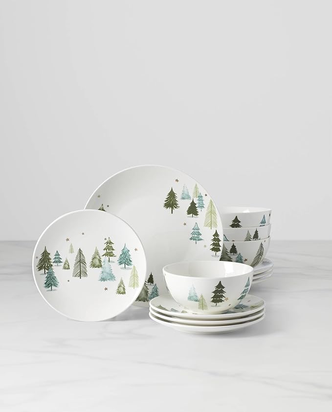 Lane 12-Piece Dinnerware Set, Green, Christmas, Holiday Hosting