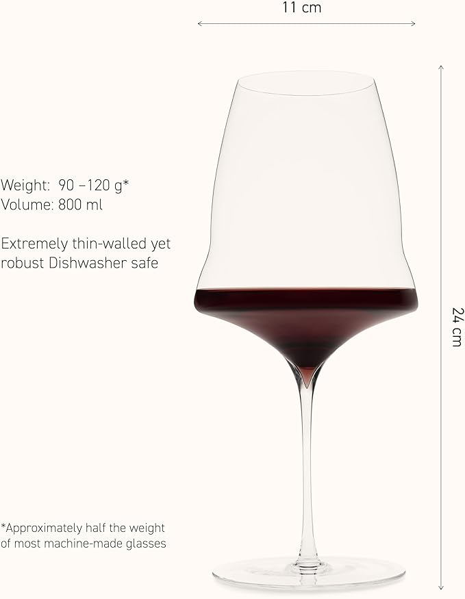 Josephinenhütte® JOSEPHINE N° 3 Red Wine Glasses [THE GLASS FOR CONNOISSEURS] – handcrafted & mouth-blown – set of 6 for full-bodied red wine – functional design for intense aroma