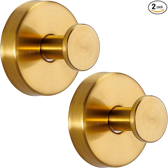 Suction Cup Hooks for Shower No-Drill Bathroom Hooks for Towels, Robes, Loofah Mountable on Bathroom Walls, Kitchen, Glass, Mirrors, Tile and Smooth,Non-Porous Surfaces (2 Pack, Brushed Gold)