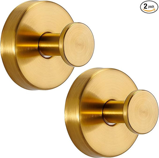 Suction Cup Hooks for Shower No-Drill Bathroom Hooks for Towels, Robes, Loofah Mountable on Bathroom Walls, Kitchen, Glass, Mirrors, Tile and Smooth,Non-Porous Surfaces (2 Pack, Brushed Gold)