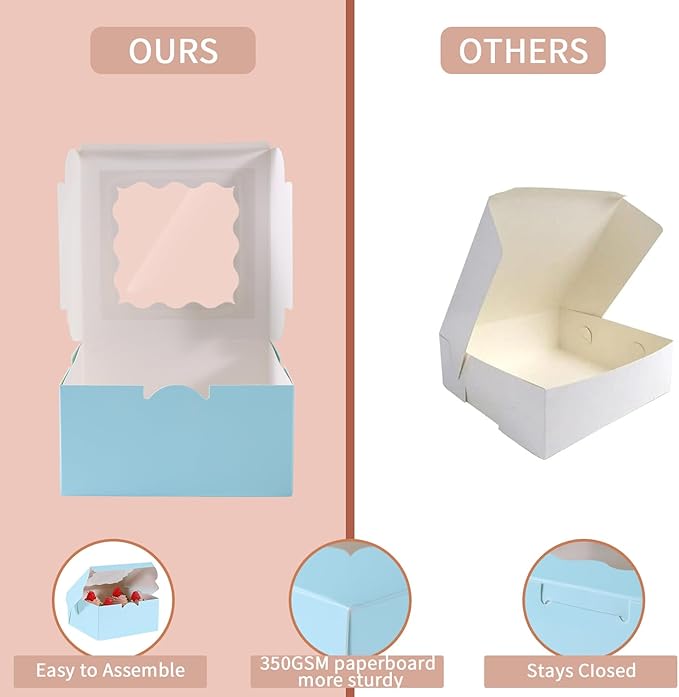 6x6x3 Inches Small Cake Box with Window, Bakery Box, Pastry Boxes, Cookie Boxes, Mini Pie Box for Pastry,Dessert,Strawberries,Chocolates, Cupcakes with paper stickers (Baby Blue/36pcs)