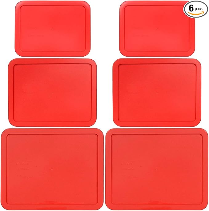 3, 6 & 11 Cup Red Replacement Lids/Covers for Pyrex, Anchor Hocking & KlareWare Storage Bowls *Lids Only Glass Container Not Included* (6 Pack *Two of Each Size*)