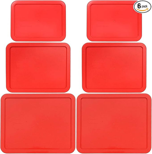3, 6 & 11 Cup Red Replacement Lids/Covers for Pyrex, Anchor Hocking & KlareWare Storage Bowls *Lids Only Glass Container Not Included* (6 Pack *Two of Each Size*)