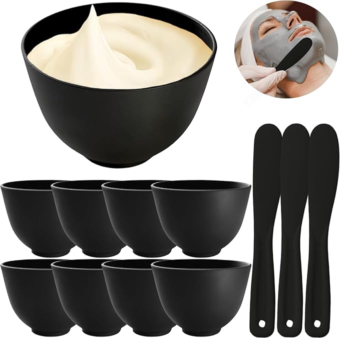 12Pcs Silicone Facial Mask Bowl DIY Face Mask Mixing Bowl for Home Salon Spa Face Skin Applicator Bowl with Stir Sticks, Black