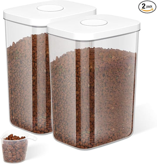 5-8 Lbs/6Qt Airtight Dog Cat Food Storage Container and Pet Storage Bin BPA-Free, PET Clear Stackable Dog Treat Containers Measuring Scoop Suitable for Dogs Food, Cats Food and Other Dry-2Pack
