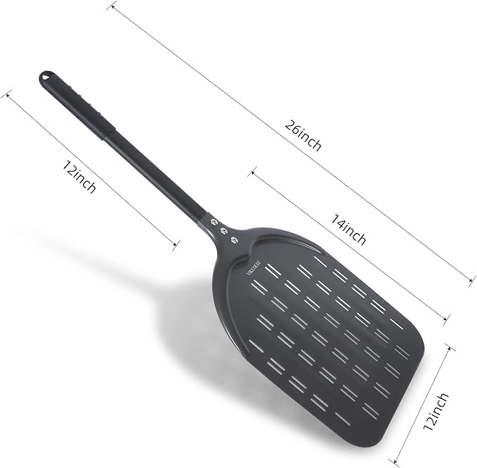 Perforated Pizza Peel, 12 x 14 Inch Rectangular Pizza Turning Peel, Professional Anodized Aluminum Turning Pizza Spatula, 26 inch overall