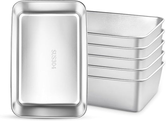 6 Pack Loaf Pan for Baking Bread, 304 Stainless Steel Bread Loaf Pan Meatloaf Pan for Homemade, Banana, Lasagna Cake, Brownies, Lasagnas, Oven & Dishwasher Safe