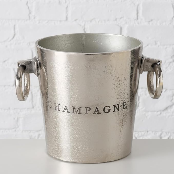 WHW Whole House Worlds Luxury Champagne Ice Bucket, Thick Gauge Walls, Handles, 7 Diameter, Handmade, Aluminum Nickel, Highly Polished, Silver Craft Finish