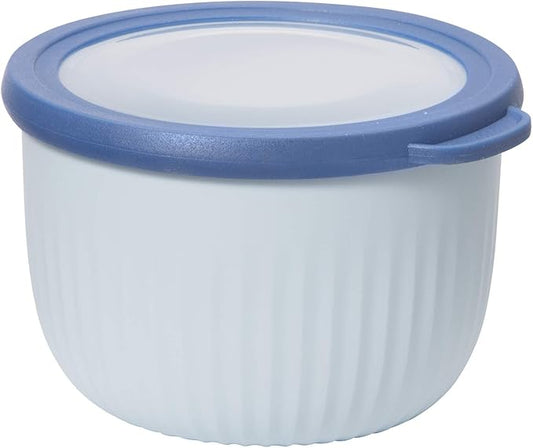 Oggi Prep, Store & Serve Plastic Bowl w/See-Thru Lid- Dishwasher, Microwave & Freezer Safe, (0.7 qt) Blue w/Dk Blue Lid