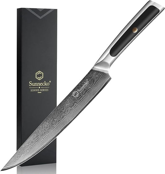 Sunnecko Damascus Kitchen Knife 8 Inch Carving Knife for Meat Slicing Knife Japanese VG10 Steel,Full Tang