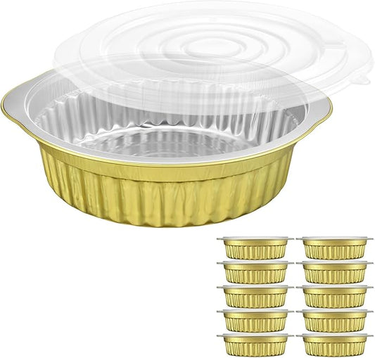 10.5" Extra-Deep Aluminum Foil Pans with Integrated Handles and Snap-On Lids (10 pcs) | 2X Thickness Heavy-Duty Reusable Tin for Baking and Cooking