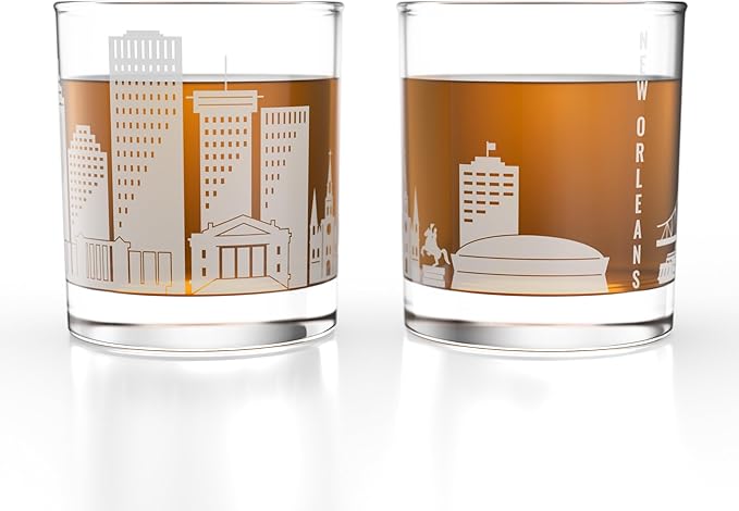 Greenline Goods – New Orleans, LA Skyline Whiskey Glasses (Set of 2), 10 oz – Rocks/Old Fashioned Tumblers