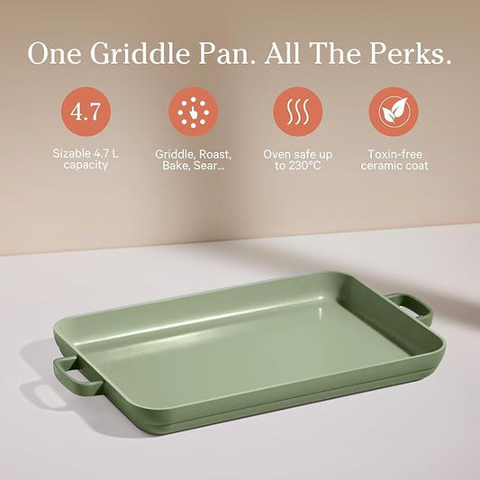 Our Place Griddle Pan - Versatile Nonstick Ceramic Sheet Pan & Stovetop Griddle | Toxin-Free, Dual-Use, with Ergonomic Handles | 5 Qt Capacity, Oven Safe up to 450°F | Sage