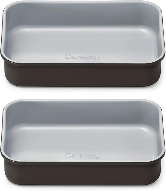 Caraway Nonstick 9” x 6.5” Small Rectangle Baking Pan Duo – Non-Toxic, PTFE & PFOA Free – Aluminized Steel Core – Deep Ceramic Baking Pan for Casseroles, Lasagna & More - Black