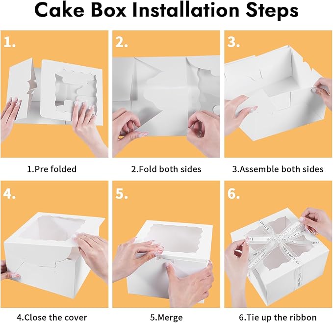 48PCS 9x9x5 Inches Cake Boxes with Window, White Bakery Dessert Boxes, Cajas Pasteles for Cake, Cake Carrier Container for Valentine's Day, Mother's Day, Birthday, Wedding, Party (9*9*5inch/24pcs)