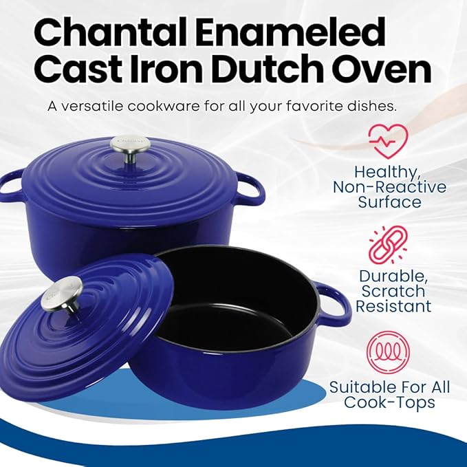 Chantal Enameled Cast Iron Cookware, 3 pc Set, Cobalt Blue