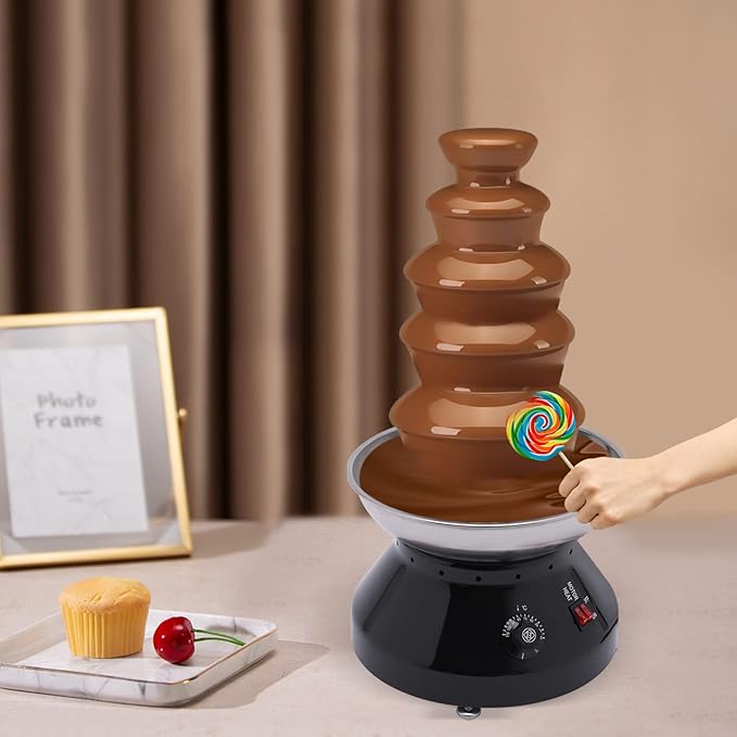 Commercial Chocolate Fountain 5 Tiers Hot Chocolate Fondue Tower Stainless Steel Hot Chocolate Melting Machine 7 Lbs Fondue Fountain Machine for Cheese Party Wedding Gathering (Vintage Black)