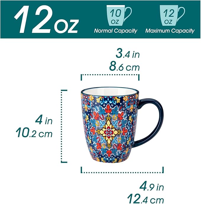 vancasso 12 oz Coffee Mugs Set of 6, Ceramic Mug with Handle, Boho Coffee Cups for Latte, Cappuccino & Hot Chocolate, Dishwasher & Microwave Safe Gift Set, Series SIMI