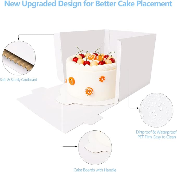 Cake Boxes with Cake Boards 5pcs 10x10x8 Inch White Bakery Box Cajas Pasteles, Tall Cake Boxes Dessert Cake Carrier for Tier Cake, Pastries, Cookies, Pie, Birthday Party Wedding Christmas