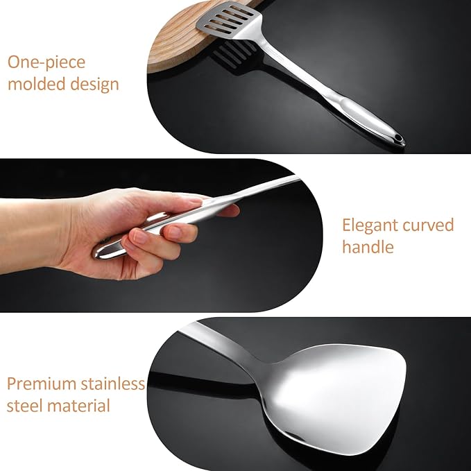 304 Stainless Steel Kitchen Utensils Set, 10 Pcs Stainless Steel Cooking Utensils Set, Heat Resistant Metal Kitchen Tools Spatulas Set, Spatulas, Spoons, Ladle, Meat Fork and Skimmer