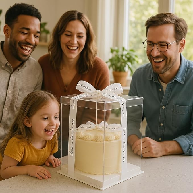 Sweet Degrees Clear Plastic Cake Boxes 13"x13"x14" – 2 Pack | Ribbon Included | Extra-Tall Cake Carriers with Clear Lids | Reusable Storage Containers for Tiered Cakes, Events & Bakery Display