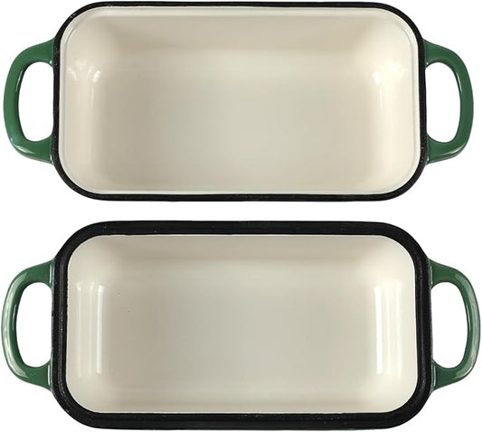 9 x 5 Inch Bread Pan Enameled Cast Iron Loaf Pan with Lid for Baking, 2 in 1 Non-stick Sourdough Bread Loaf Pan for Homemade Bread, Oven & Stovetop Safe for Gas, Electric & Induction, Green