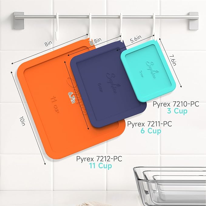 Sophico Rectangle Silicone Storage Cover Lids Replacement for Anchor Hocking and Pyrex Glass Bowls (Container not Included) (MIX-4 PACK)