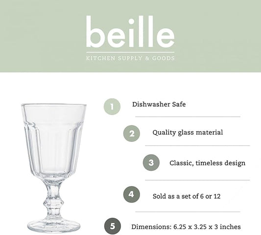 Beille Set of 10 Clear Classic Goblet Water Glasses Home Decor Glassware, 7.43oz