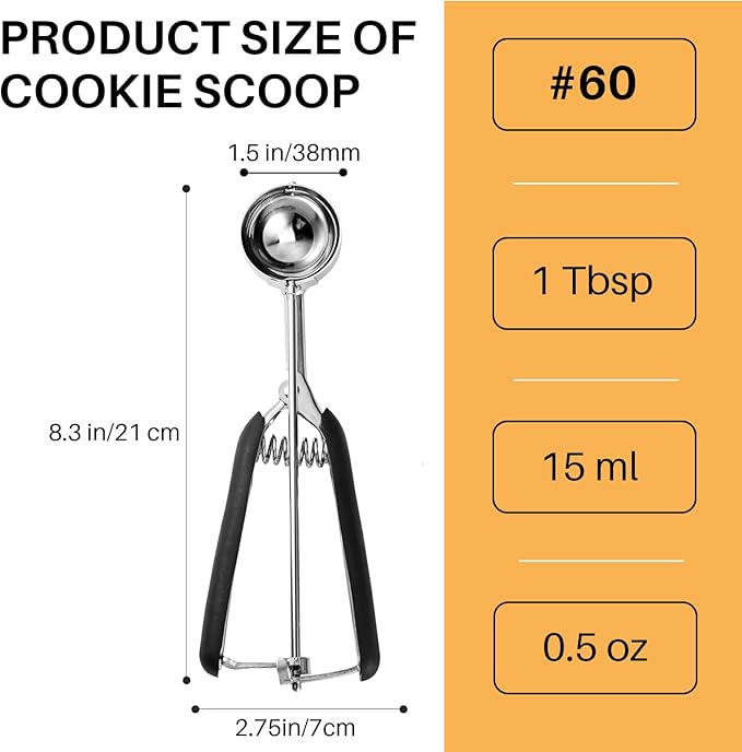 Small Cookie Scoop 1 Tbsp, Cookie Dough Scoop, 1 Tablespoon Cookie Scoops for Baking, Melon Baller, Comfortable Grip, Non-Slip, Smooth Release and Dishwasher Safe