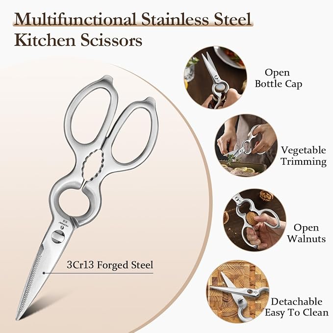 HEZHEN 8-Piece Chef Knife Set with Block and Sharpener, Razor-Sharp, German DIN 1.4116 Steel, Includes Chef, Santoku,Slicing, Utility, Paring Knives and Kitchen Shears