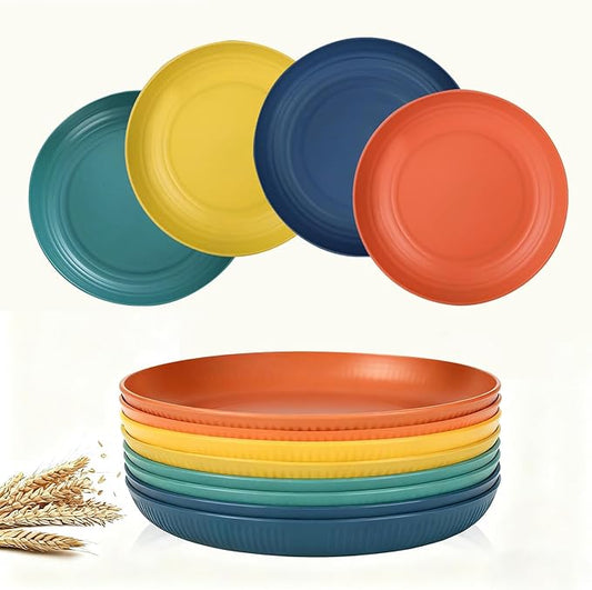 9.8-Inch Wheat Straw Dinner Plates Set of 8 – Lightweight & Unbreakable Dishes Set, Microwave and Dishwasher Safe, Reusable Dinnerware Sets for Kitchen, Outdoor