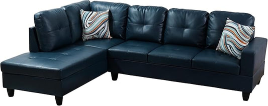 NicBex L Shaped Couch Sectional Couches for Living Room 2 Pieces Modern Sectional Sofa with Left Chaise Sectional Couch with Solid Frame for Living Room, Semi PU Leather, Peacock Blue
