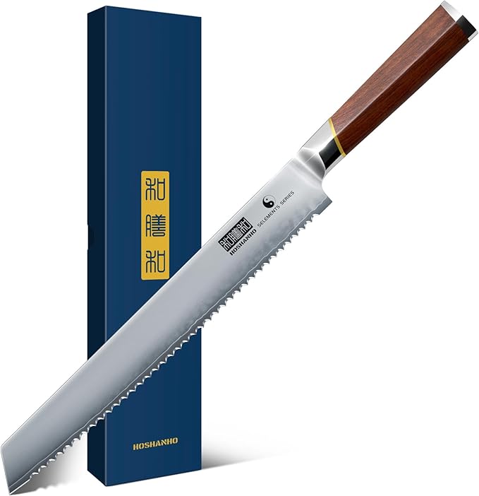 Bread Knife 10 inch, Professional Japanese High Carbon Stainless Steel Serrated Bread Knife, Razor Sharp Bread Knives for Homemade Bread, Sourdough, Bagels, Cake