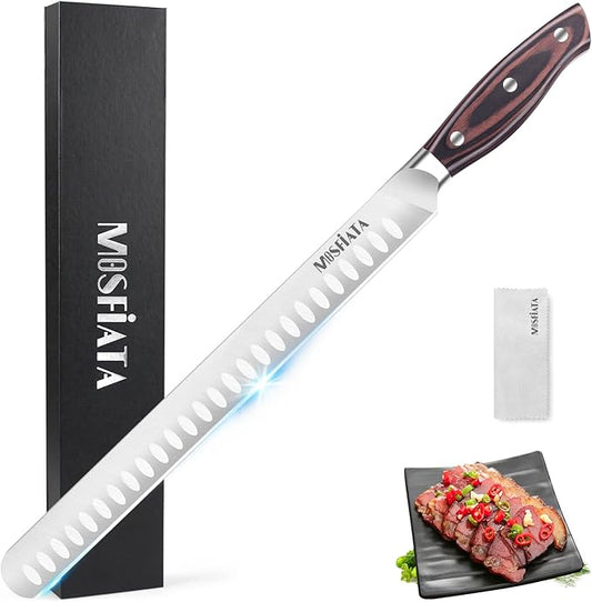 MOSFiATA 12" Slicing Carving Knife –BBQMeat Cutting Knife-Forged High Carbon German Steel – Ergonomic Handle Design-With Gift Box