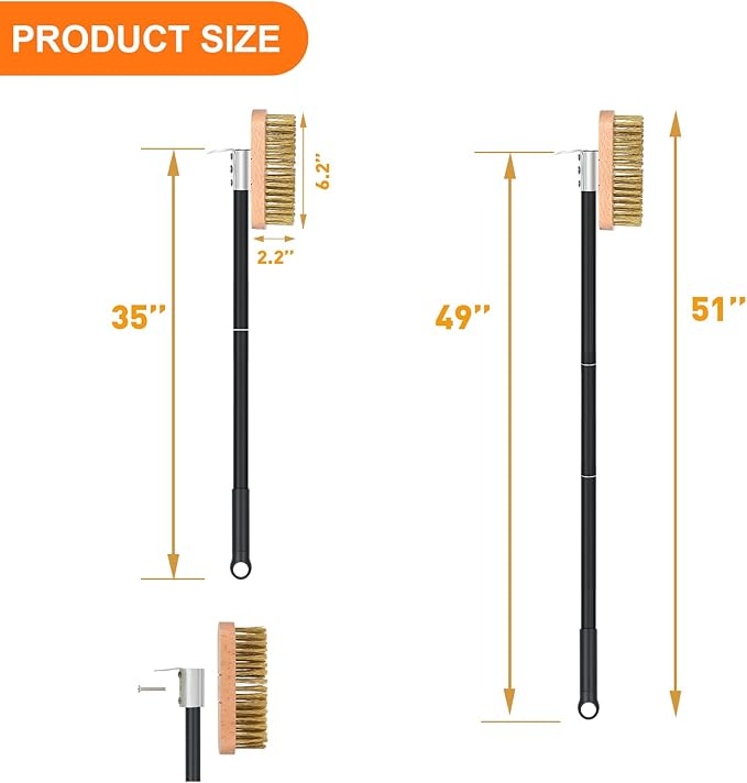 Pizza Oven Brush with Scraper, Brass Bristles Grill Brush with 33 or 47 Inch Long Handle, Pizza Oven Accessories