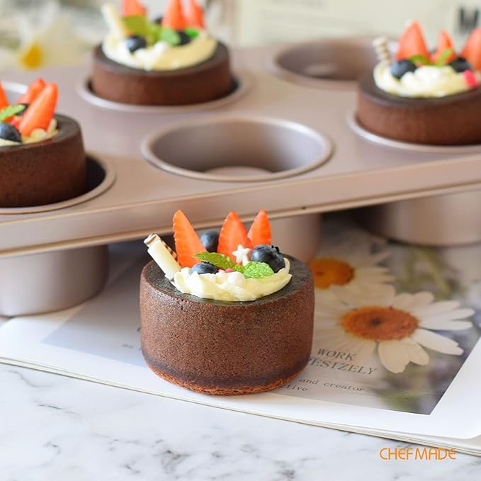 CHEFMADE Brownie Muffin Cake Pan,6-Cavity Non-Stick Bowl Pan Bakeware for Oven Baking (Champagne Gold)