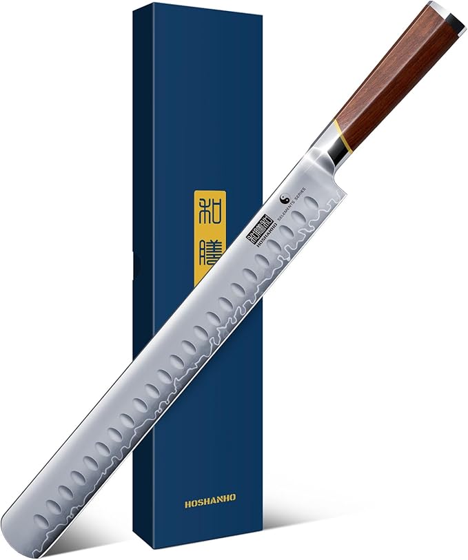 Brisket Knife 12 Inch, Japanese High Carbon Steel Carving Knife for Meat Cutting and BBQ, Razor Sharp Slicing Knives with Ergonomic Handle & Gift Box