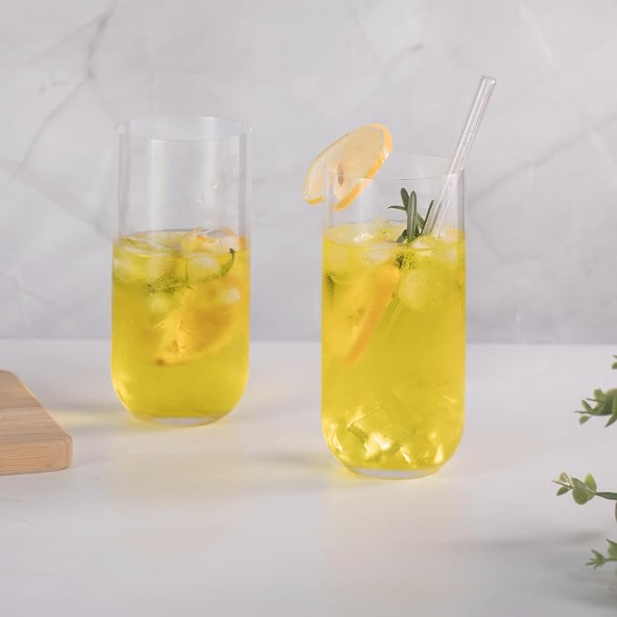 KAMMAK Drinking Glasses Set of 2, 17oz Crystal Water Glasses,Tall Glass Cups, Highball Glass for Cocktail, Juice, Mojito, Iced Tea, Collins Glasses, Kitchen and Bar Glassware Gifts