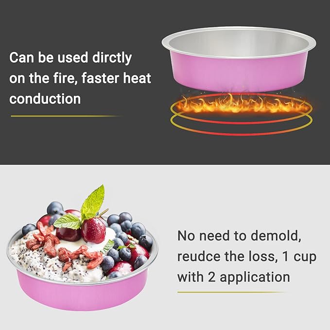 Beasea Mini Pie Pans with Lids, 4 Inch 50 Pack Disposable Aluminum Tart Pans, 8 Oz Pink, Round Oven Baking Mini Cake Pan for Pie Tart Quiche