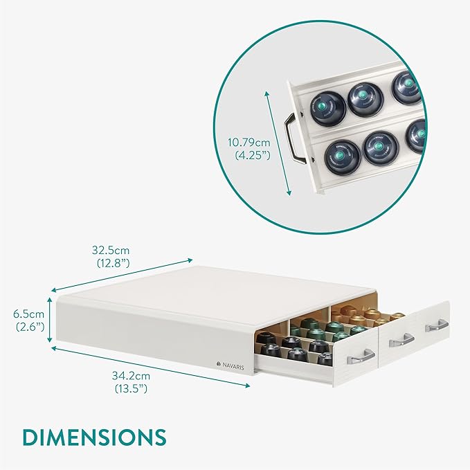 Navaris Coffee Capsule Triple Drawer - Coffee Pod Storage Drawer - Space-Saving Coffee Pods Organizer for Your Kitchen - Coffee Holder for Countertop - Fits Up to 48 Cups -Cream