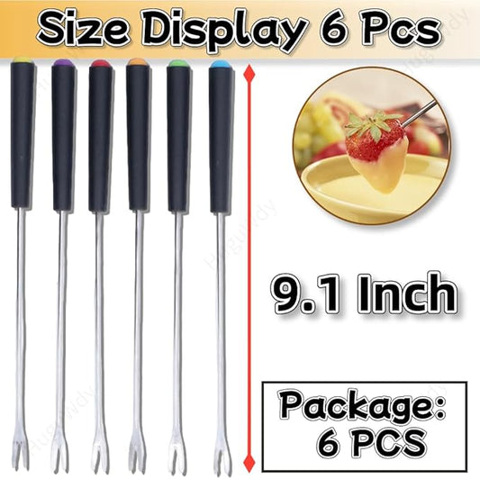 Stainless Steel Fondue Forks 6Pcs 9.1" with Heat Resistant Handle Color Fondue Set Fondue Sticks Fondue Cheese for Grill Cake Chocolate Meat Fruits Cheese Fondue Fountain Roast Marshmallows Dessert
